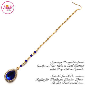 Madz Fashionz UK: Urvashi Rautela Kundan Crystal Stones Gold Maang Tikka Hair Tikka Gold Royal Blue