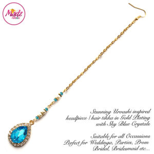 Madz Fashionz UK: Urvashi Rautela Kundan Crystal Stones Gold Maang Tikka Hair Tikka Gold Sky Blue