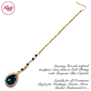 Madz Fashionz UK: Urvashi Rautela Kundan Crystal Stones Gold Maang Tikka Hair Tikka Gold Turquoise Blue