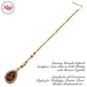 Madz Fashionz UK: Urvashi Rautela Kundan Crystal Stones Gold Maang Tikka Hair Tikka Gold Brown