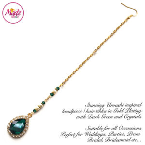 Madz Fashionz UK: Urvashi Rautela Kundan Crystal Stones Gold Maang Tikka Hair Tikka Gold Green Dark