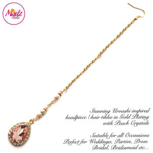 Madz Fashionz UK: Urvashi Rautela Kundan Crystal Stones Gold Maang Tikka Hair Tikka Gold Peach