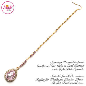 Madz Fashionz UK: Urvashi Rautela Kundan Crystal Stones Gold Maang Tikka Hair Tikka Gold Light Pink