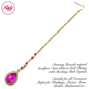 Madz Fashionz UK: Urvashi Rautela Kundan Crystal Stones Gold Maang Tikka Hair Tikka Gold Shocking Pink