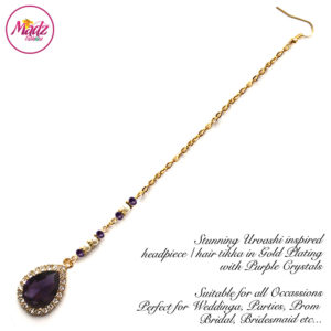 Madz Fashionz UK: Urvashi Rautela Kundan Crystal Stones Gold Maang Tikka Hair Tikka Gold Purple