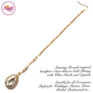 Madz Fashionz UK: Urvashi Rautela Kundan Crystal Stones Gold Maang Tikka Hair Tikka Gold White