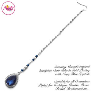Madz Fashionz UK: Urvashi Rautela Kundan Crystal Stones Gold Maang Tikka Hair Tikka Silver Navy Blue
