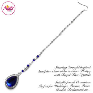 Madz Fashionz UK: Urvashi Rautela Kundan Crystal Stones Gold Maang Tikka Hair Tikka Silver Royal Blue