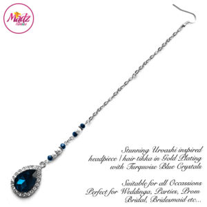 Madz Fashionz UK: Urvashi Rautela Kundan Crystal Stones Gold Maang Tikka Hair Tikka Silver Turquoise Blue