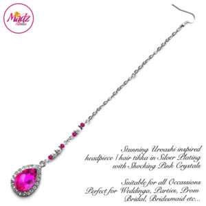 Madz Fashionz UK: Urvashi Rautela Kundan Crystal Stones Gold Maang Tikka Hair Tikka Silver Shocking Pink