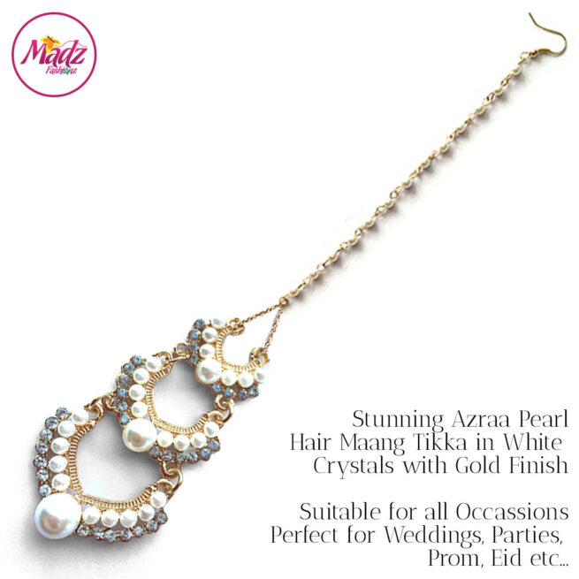 Madz Fashionz UK: Azraa Gold White Pearl Chandelier Maang Tikka Headpiece Hair Tikka