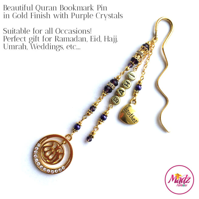 Madz Fashionz UK: Personalised Quran Bookmarks Pins Gifts in Purple Crystals with Gold Finish
