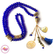Madz Fashionz UK: 99 Beads Personalised Tasbeeh with Royal Blue Crystals in Gold Finish