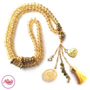 Madz Fashionz UK: 99 Beads Personalised Tasbeeh with Champagne Crystals in Gold Finish