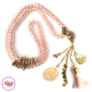 Madz Fashionz UK: 99 Beads Personalised Tasbeeh with Light Pink Crystals in Gold Finish