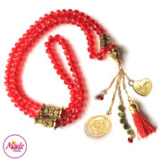 Madz Fashionz UK: 99 Beads Personalised Tasbeeh with Red Crystals in Gold Finish