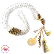Madz Fashionz UK: 99 Beads Personalised Tasbeeh with White Crystals in Gold Finish