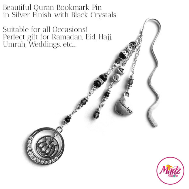 Madz Fashionz UK: Personalised Quran Bookmarks Pins Gifts in Black Crystals with Silver Finish