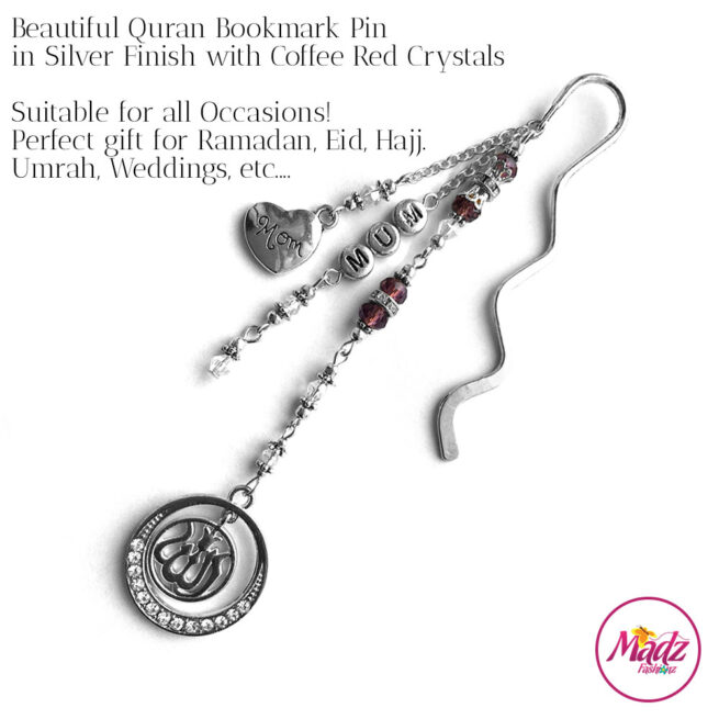 Madz Fashionz UK: Personalised Quran Bookmarks Pins Gifts in Coffee Red Crystals with Silver Finish
