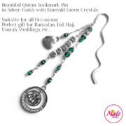 Madz Fashionz UK: Personalised Quran Bookmarks Pins Gifts in Emerald Green Crystals with Silver Finish