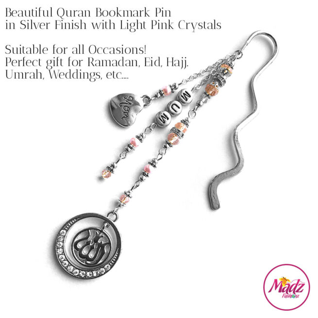 Madz Fashionz UK: Personalised Quran Bookmarks Pins Gifts in Light Pink Crystals with Silver Finish
