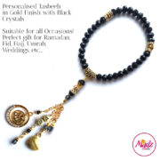 Madz Fashionz UK: 33 Beads Personalised Tasbeeh with Black Crystals in Gold Finish