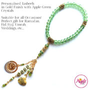 Madz Fashionz UK: 33 Beads Personalised Tasbeeh with Apple Green Crystals in Gold Finish