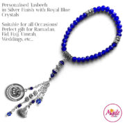 Madz Fashionz UK: 33 Beads Personalised Tasbeeh with Royal Blue Crystals in Silver Finish
