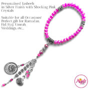 Madz Fashionz UK: 33 Beads Personalised Tasbeeh with Shocking Pink Crystals in Silver Finish
