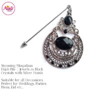 Madz Fashionz UK: Muqadaas Vintage Hijab Pin Hijab Jewels Stick Pins in Silver Finish Black Crystals