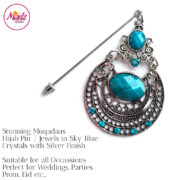 Madz Fashionz UK: Muqadaas Vintage Hijab Pin Hijab Jewels Stick Pins in Silver Finish Sky Blue Crystals