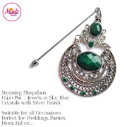 Madz Fashionz UK: Muqadaas Vintage Hijab Pin Hijab Jewels Stick Pins in Silver Finish Green Crystals