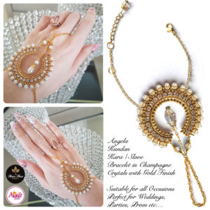Madz Fashionz UK: Hennabyang Asian Bespoke Kundan Handchain Slave Bracelet Gold Champagne Crystal
