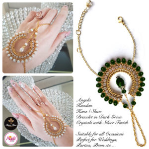 Madz Fashionz UK: Hennabyang Asian Bespoke Kundan Handchain Slave Bracelet Gold Green Dark Crystal