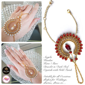 Madz Fashionz UK: Hennabyang Asian Bespoke Kundan Handchain Slave Bracelet Gold Red Crystal