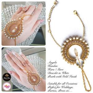 Madz Fashionz UK: Hennabyang Asian Bespoke Kundan Handchain Slave Bracelet Gold Pearl White Crystal