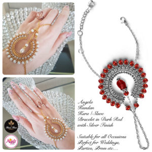 Madz Fashionz UK: Hennabyang Asian Bespoke Kundan Handchain Slave Bracelet Silver Red Crystal