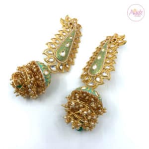 Madz Fashionz UK Pakeeza Moor Pearled Big Jhumkas Earrings Sea Green Indian Jewelry 2