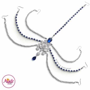 Madz Fashionz UK: Romy Ahmed Bridal Headpiece 10 Head chain Matha Patti Silver Royal Blue
