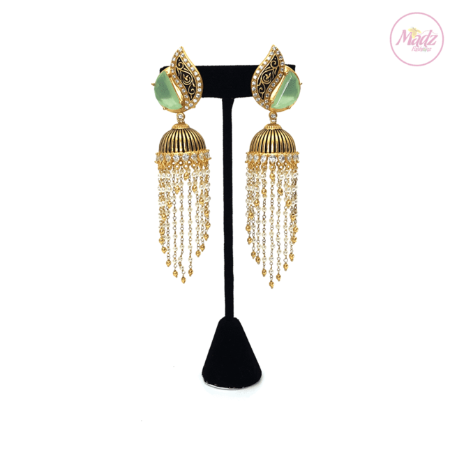Madz Fashionz UK Kalaash Jhumkas Kundan Green Pearled Earrings Indian Jewellery Pakistani Jewellery
