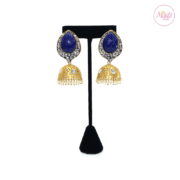 Madz Fashionz UK Fiza Stone Kundan Jhumkas Royal Blue Earrings Indian Jewellery Pakistani Jewellery