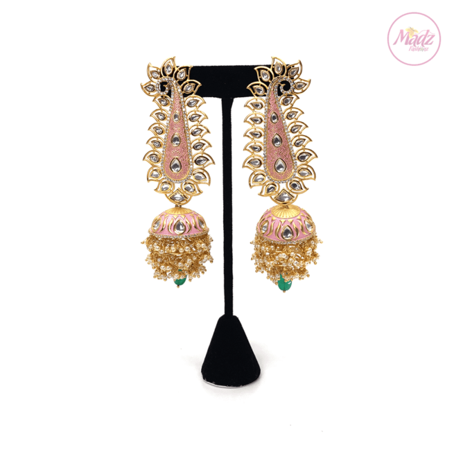 Madz Fashionz UK Pakeeza Moor Pearled Jhumkas Earrings Peach Pink