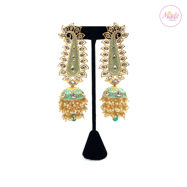 Madz Fashionz UK Pakeeza Moor Pearled Jhumkas Earrings Sea Green