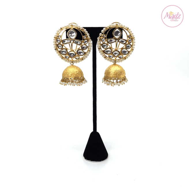 Madz Fashionz UK Padmavati Rajput Pearled Kundan Jhumkas White Earrings Pakistani Jewellery