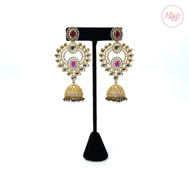 Madz Fashionz UK Luxury Nawaab Jhumka Kundan Pink Green Earrings Indian Jewellery Pakistani Jewellery