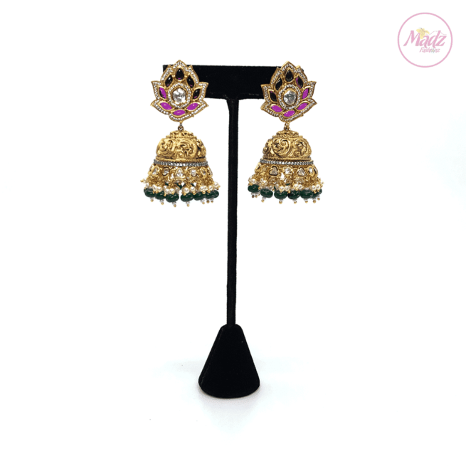 Madz Fashionz UK Exquisite Madihah Jhumka Pink Green Earrings Indian Jewellery Pakistani Jewellery