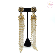 Madz Fashionz UK Nadiya Pearled Kundan Jhumkas Black Earrings Indian Jewellery Pakistani Jewellery