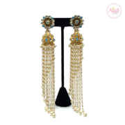 Madz Fashionz UK Nadiya Pearled Kundan Jhumkas Sky Blue Earrings Indian Jewellery Pakistani Jewellery