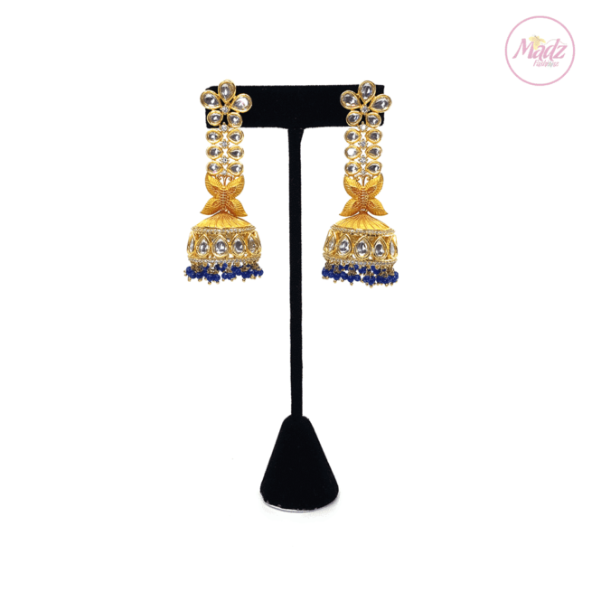 Madz Fashionz UK Zareen Jhumka Statement Kundan Blue Earrings Indian Jewellery Pakistani Jewellery