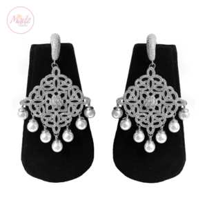 Hayat Zircon Earrings Bridal Stud Bali Pakistani Silver 2 | Madz Fashionz UK
